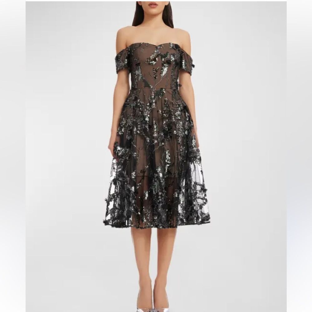 Dress the Population Black Label Off-Shoulder Embroidered Sequin dress XS